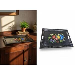 Nashco Products New York USA Hand-Painted Serving Tray Metal Decorative Fruits